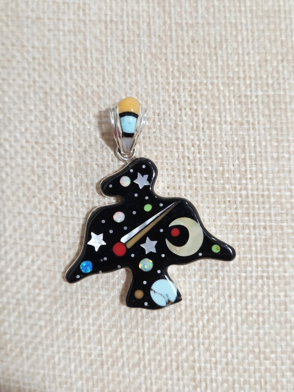 Zuni Inlaid Galaxy Celestial Bird Pendant~sterling